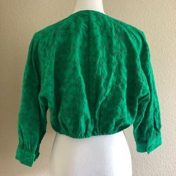 Zara Knotted Embroidery Green Top Small - Picture 8 of 10